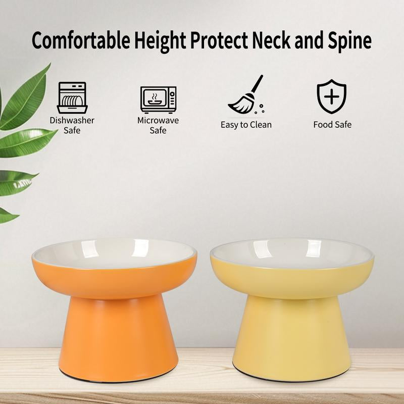 2 Pcs Ceramic Cat Bowls for Small Pets – Ergonomic Design to Improve Posture & Reduce Vomiting, Non-Slip Base, Whisker-Friendly, Prevents Tipping, Microwave & Dishwasher Safe, Easy to Clean