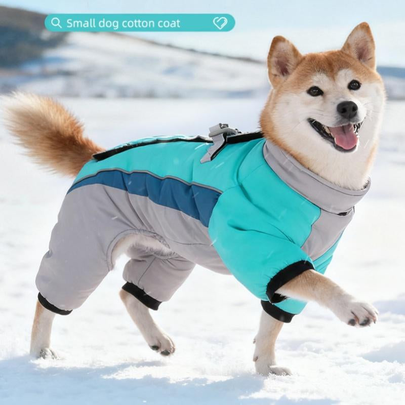 Autumn Winter New Fleece Dog Warm Clothes, Waterproof Leashable Four-Legged Pet Clothing, Portable Dog Jacket, Outdoor Reflective Anti-Cold Dog Coat